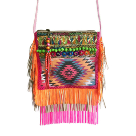 Festivaltasje neon kleuren Navajo print met franje