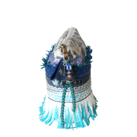 Boho pouch in blue white with fringe