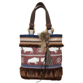 Tote handtas boho western stijl met bizons en bruin teddybont