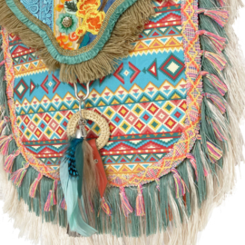 Ibiza crossbody bag with fringe and flowers in turquoise orange