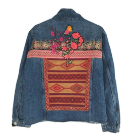 Embellished denim jacket Aztec flower patch | Catena