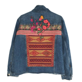 Versierd spijkerjasje Aztec stijl met bloemen patches