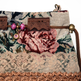 Bucket bag boho in vintage style with roses