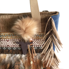 Navajo handtas bruin met veren en franje