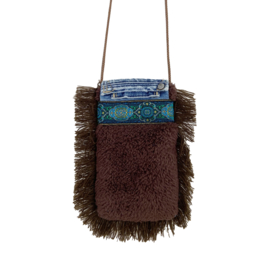 Telefoontasje in boho western stijl met franje in bruin petrol