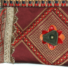 Handbag boho style brown red with fringes and flower