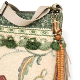 Hippie crossbody bag cream green with fringe