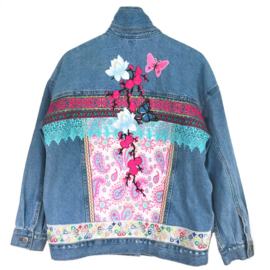 Embellished Ibiza denim jacket with flowers and butterflies