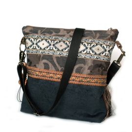 Boho crossbody bag Navajo style brown with fringes