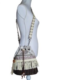 Bohemian bucket bag brown taupe with fringe