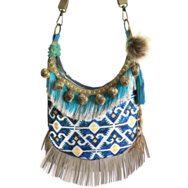 Crossbody bohemian in blue and yellow in boho style