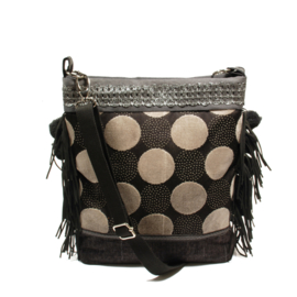 Crossbody in black grey with circles and pompons