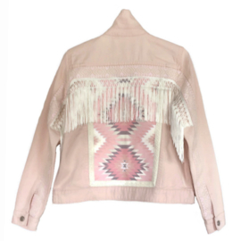 Pink decorated denim jacket in Aztec style with fringe
