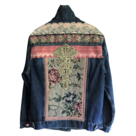 Embellished denim jacket with roses and ornament