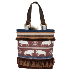 Tote handbag boho western buffalos with brown teddy fur