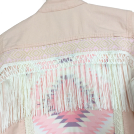 Pink decorated denim jacket in Aztec style with fringe