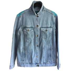 Embellished denim jacket turquoise yellow boho style