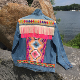 Embellished denim jacket Ibiza style in bright colors