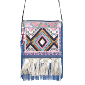 Festival bag Ibiza style in blue and pink with coins