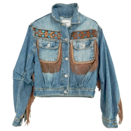 Wild Leopard & Fringe Boho Denim Jacket