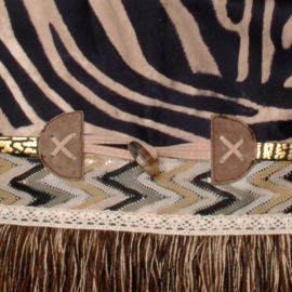 Boho schoudertas met zebraprint en franje bruin