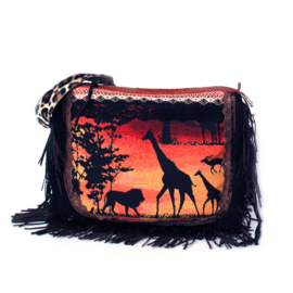African crossbody bag with giraffes and fringes