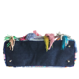 Grote tote handbag patchwork jeans met gekleurde stof in Ibiza stijl