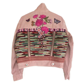 Embellished denim jacket pink with flowers and butterflies