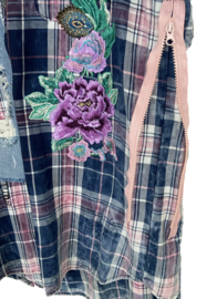 Vintage Upcycled Blouse checkered in blue pink – One of a Kind