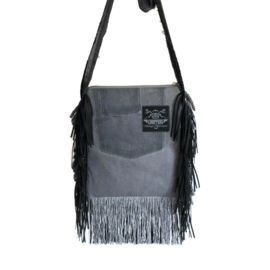 Festival purse bull heads black grey with fringe