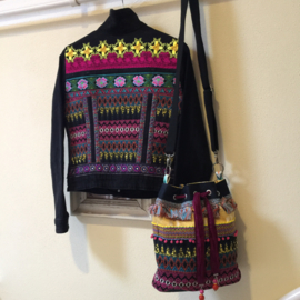 Embellished denim jacket black in Mexican Aztec style