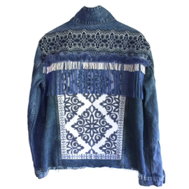 Embellished denim jacket blue and white with fringe