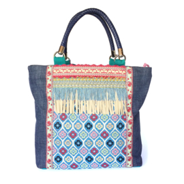 Tote handbag with fringe in colored Ibiza style