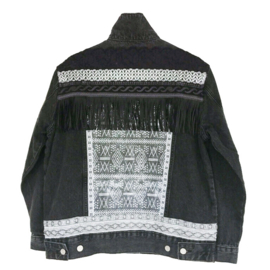 Black embellished denim jacket boho style with western fringe