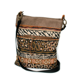 Brown crossbody with animal prints and fringes