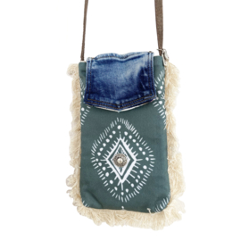 Phone bag in Ibiza style with fringe and jeans flap