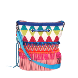 Ibiza bucket bag pink turquoise with fringes