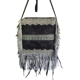 Skull festival purse black with fringe and feathers