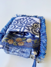 Phone bag in bohemian style with colored pattern and jeans flap