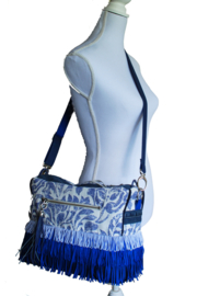 Boho crossbody in blue and white with fringe