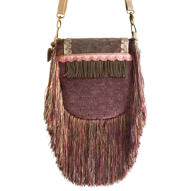 Crossbody bohemian vintage style roses very long fringe