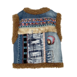 Recycled Western Denim Vest with Teddy Trim – One of a Kind