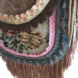 Crossbody bohemian vintage style roses very long fringe