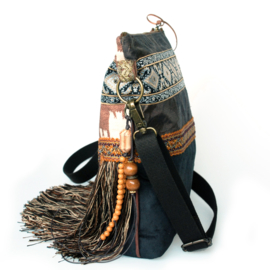 Boho crossbody bag Navajo style brown with fringes