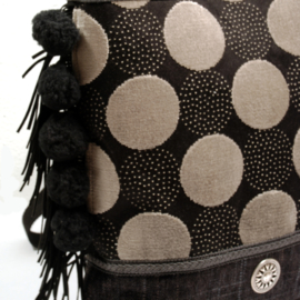 Crossbody in black grey with circles and pompons