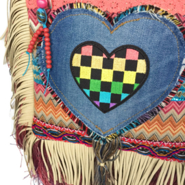 Festival purse with fringe and heart in Ibiza style