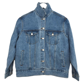 Embellished denim jacket blue with ornaments and wide trims