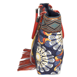 Tote handbag in blue and orange Iibza style flowers