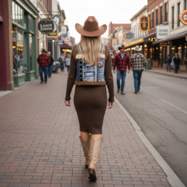 Recycled Western Denim Vest with Teddy Trim – One of a Kind