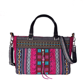 Boho handtas Aztec stijl in fuchsia blauw turquoise